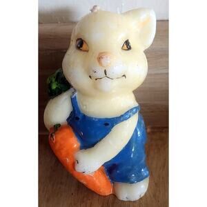 Vintage 1980's Rabbit Easter Bunny Candle & Carrot In Overalls